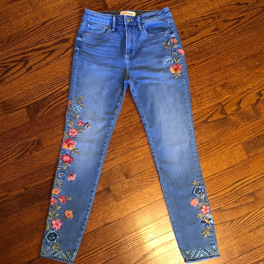 DRIFTWOOD Floral Embroidered Skinny Jeans